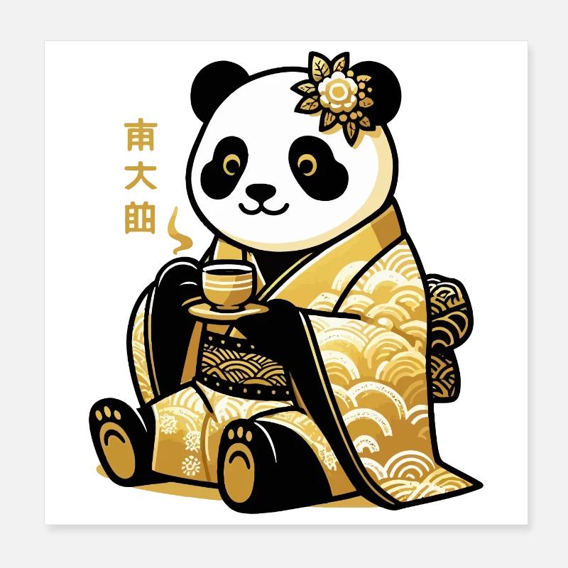 Cute Panda tea time Poster 8" x 8" (20x20 cm)