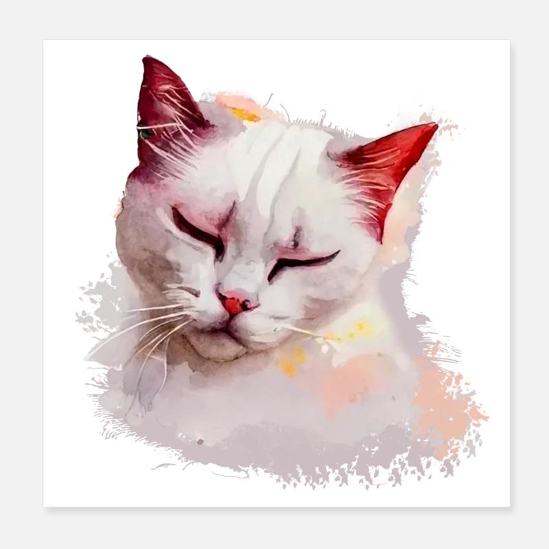 Cute White Cat Sleeping Tshirt Poster 8" x 8" (20x20 cm)