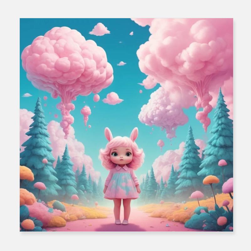Mädchen im Zuckerwatte-Wald Poster 20x20 cm