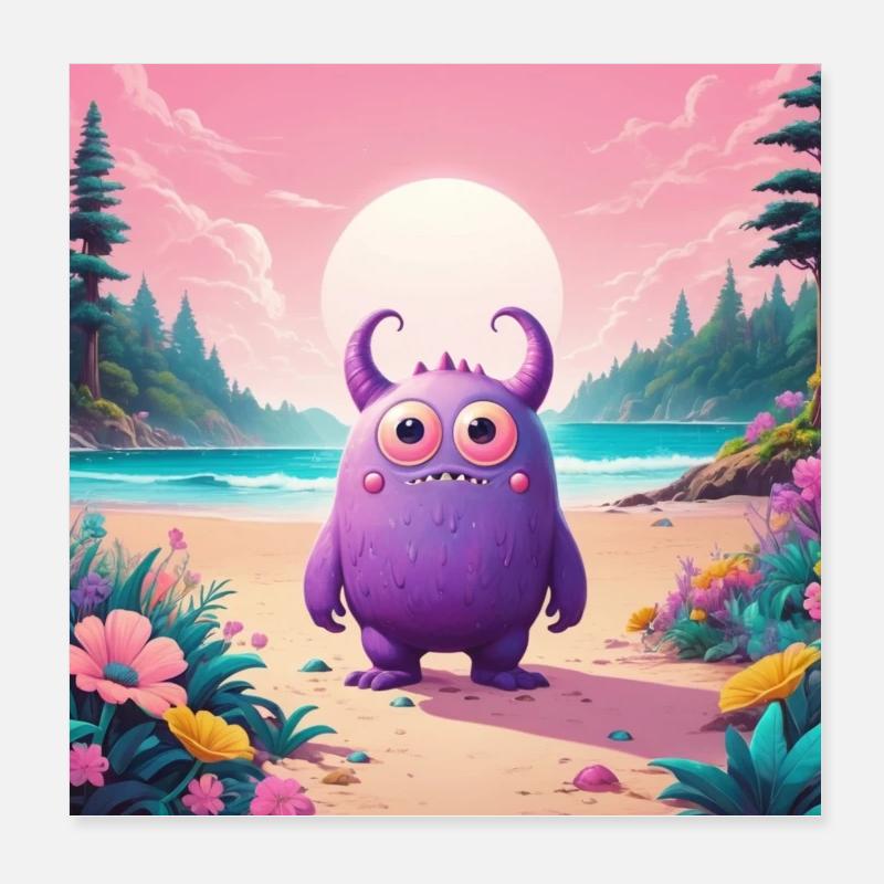 Petit monstre sur la plage Poster 20 x 20 cm