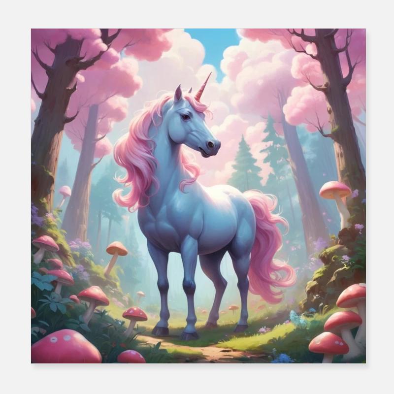 Licorne dans la forêt enchantée Poster 20 x 20 cm