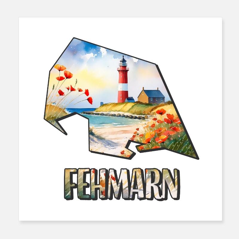Watercolor Map Fehmarn Poster 8" x 8" (20x20 cm)