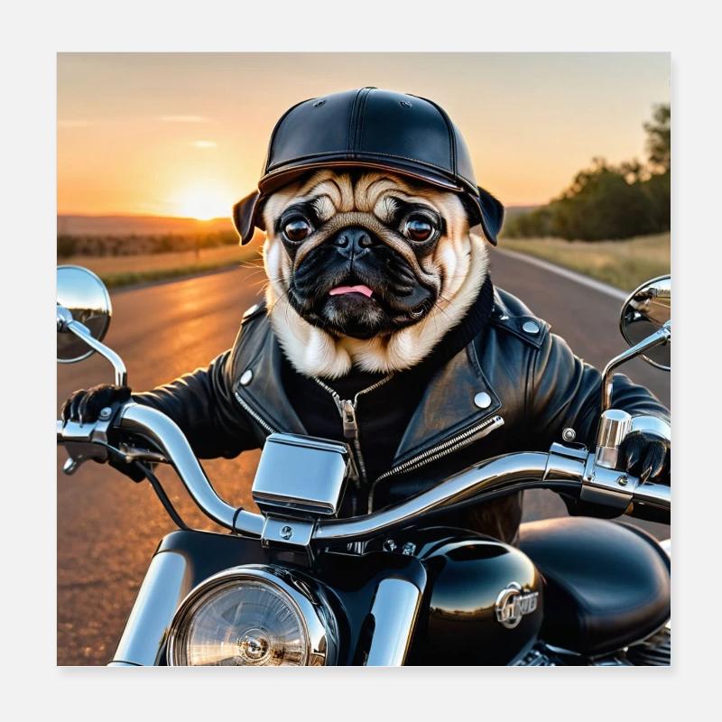 Dog biker in leather jacket style Poster 8" x 8" (20x20 cm)