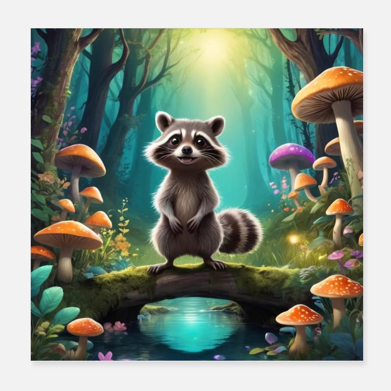 Raton laveur dans la forêt enchantée Poster 20 x 20 cm