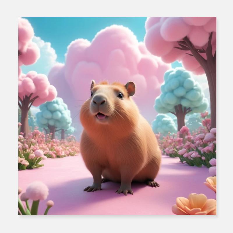 Capybara im Zaubergarten - Poster 20x20 cm - Weiß