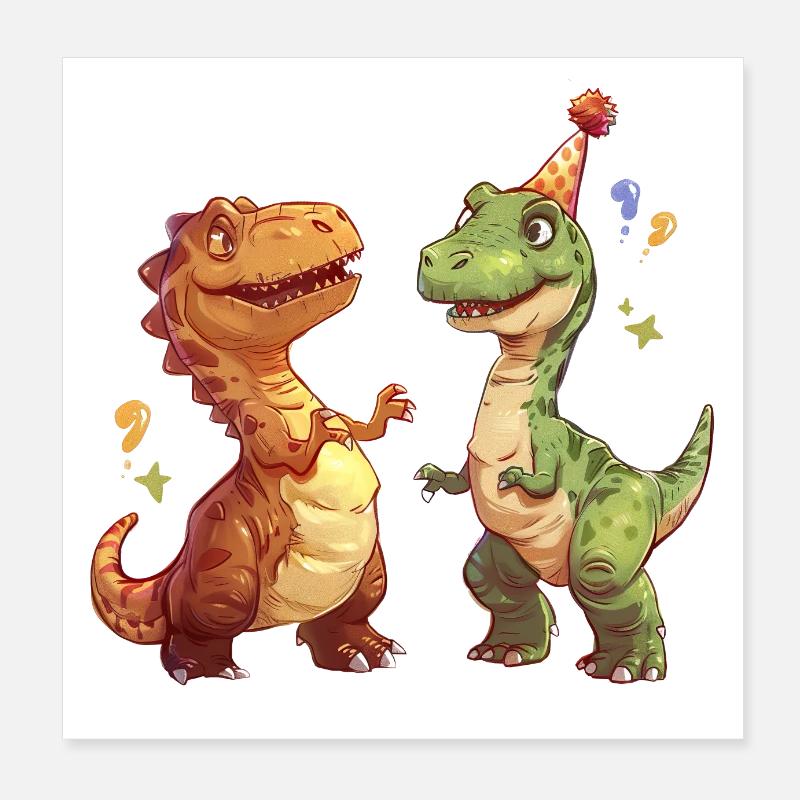 Two funny dinosaurs Poster 8" x 8" (20x20 cm)