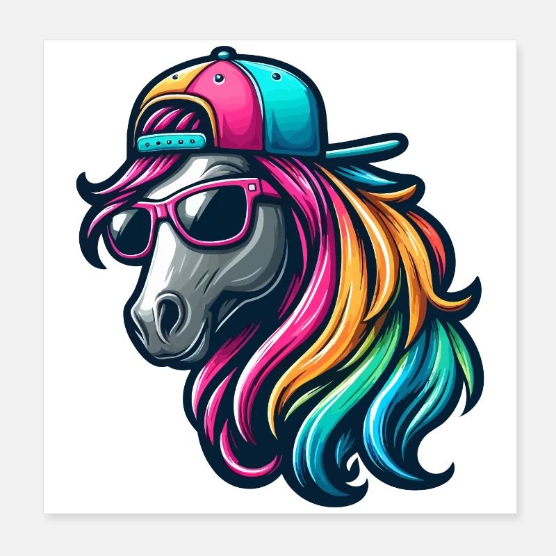 Cheval cool arc-en-ciel Poster 20 x 20 cm