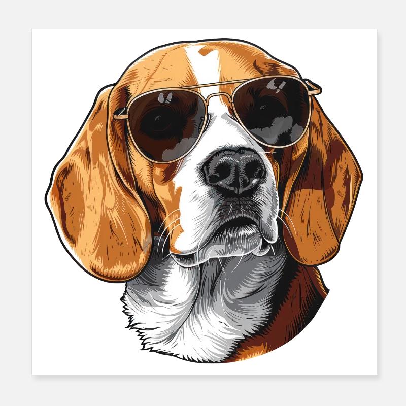 Beagle, Hund, Sonnenbrille, Sommer Poster 20x20 cm