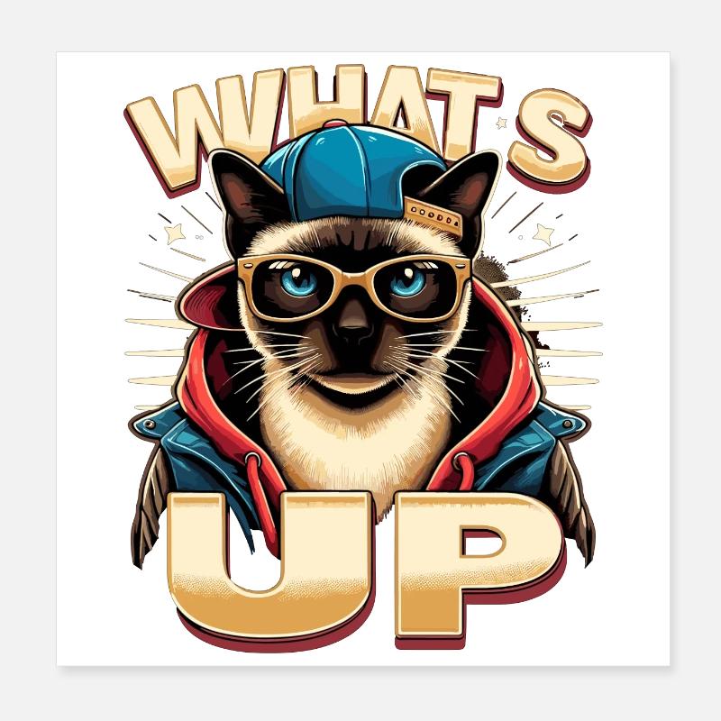 Siamese Cat Whats Up Design Poster 8" x 8" (20x20 cm)
