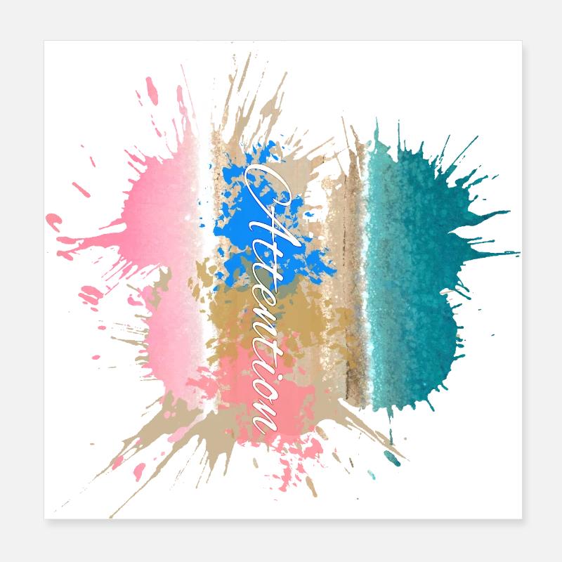 Attention - Colored Beach Paint Style Poster 8" x 8" (20x20 cm)
