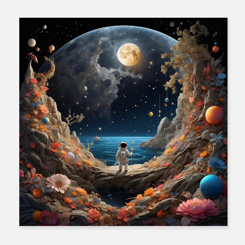 Astronaut on alien fantastic planet Poster 8" x 8" (20x20 cm)