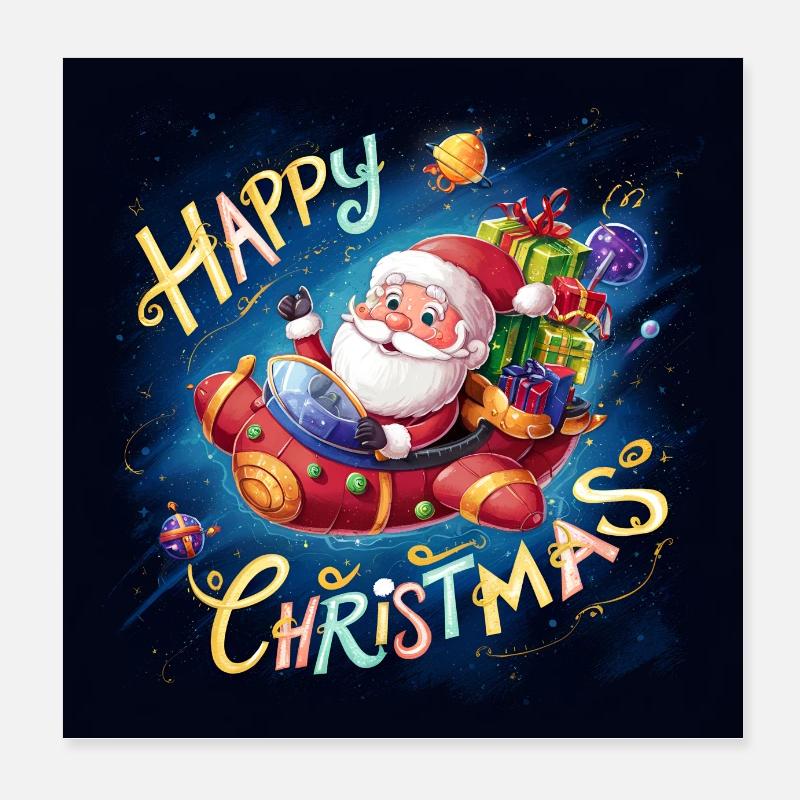 Drôle de Père Noël vient avec le vaisseau spatial Poster 20 x 20 cm