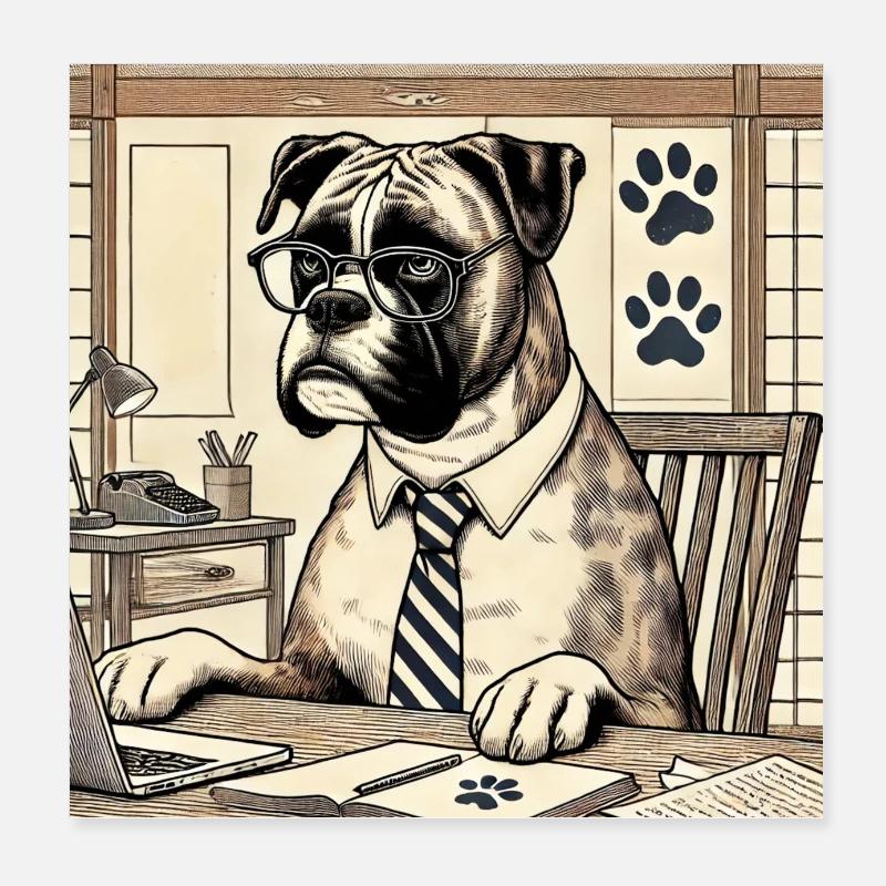 Boxer am Schreibtisch - Ukiyo-e Stil Poster 20x20 cm