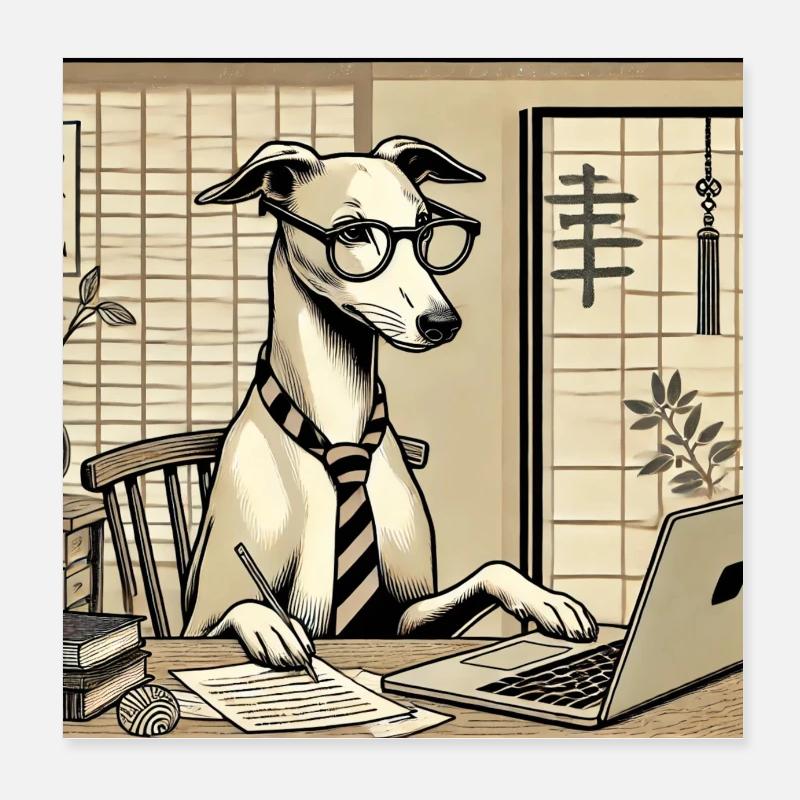 Japan Ukijo e Stil Schreibtisch Windhund Poster 20x20 cm