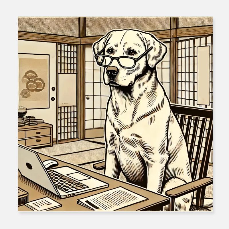 Japan Ukijo e Style Bureau Labrador Poster 20 x 20 cm