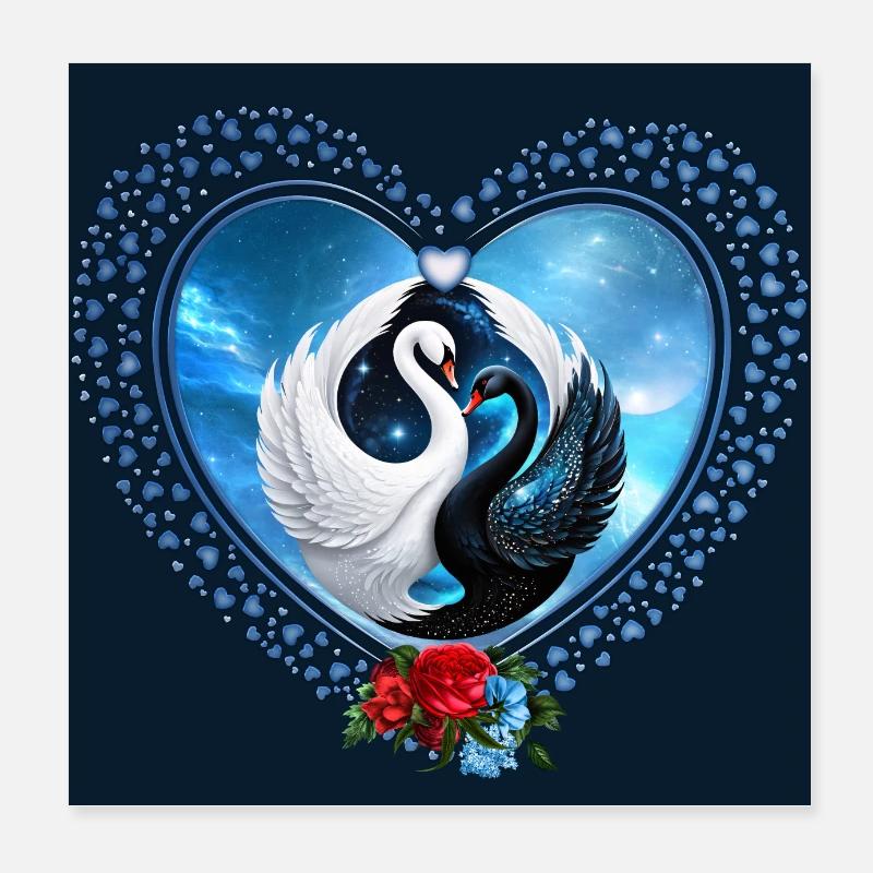 Schwarzer Schwan und Weißer Schwan Poster 20x20 cm