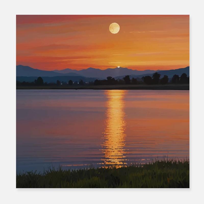Paysage Coucher De Soleil Poster 20 x 20 cm