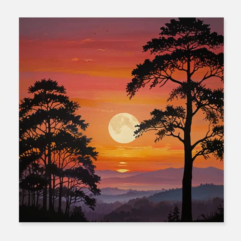 Paysage Coucher De Soleil Poster 20 x 20 cm
