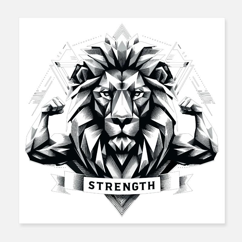 Lion Lion Head Geometric Geometry Strength Poster 8" x 8" (20x20 cm)