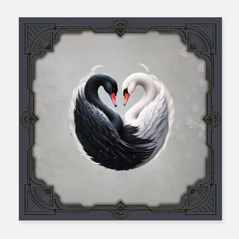 Des cygnes élégants formant un cœur ensemble. Poster 20 x 20 cm