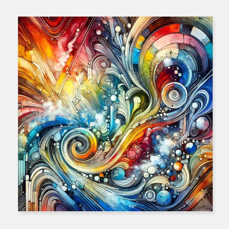 Spectre dynamique - Peinture abstraite - Poster 20 x 20 cm - blanc