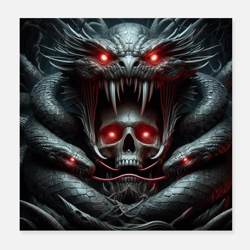 Crâne dévoré par les serpents Poster 20 x 20 cm