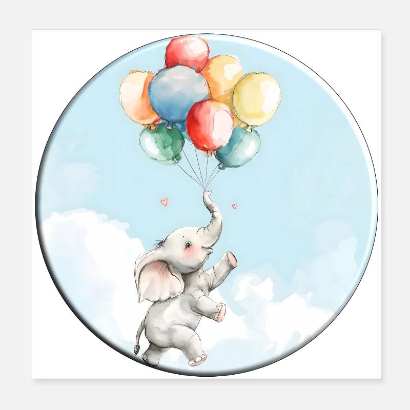 Elephant with Colorful Balloons as a Lucky Charm Poster 8" x 8" (20x20 cm)