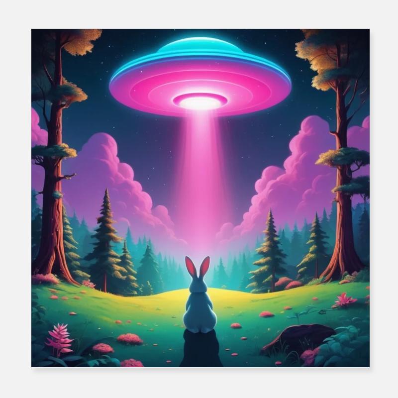 UFO con coniglio Poster 20x20 cm