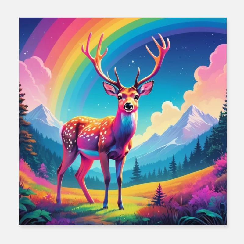 Deer with rainbow Poster 8" x 8" (20x20 cm)