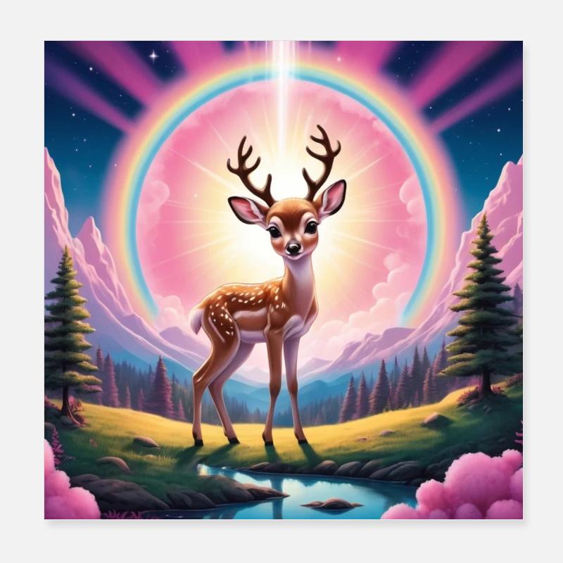 Deer with rainbow - Poster 8" x 8" (20x20 cm) - white