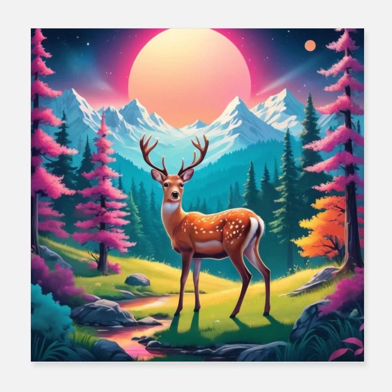 Cerfs en clairière Poster 20 x 20 cm