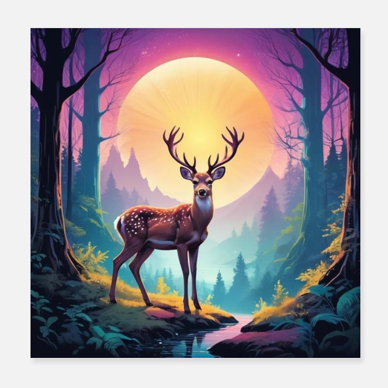 Deer in the forest Poster 8" x 8" (20x20 cm)