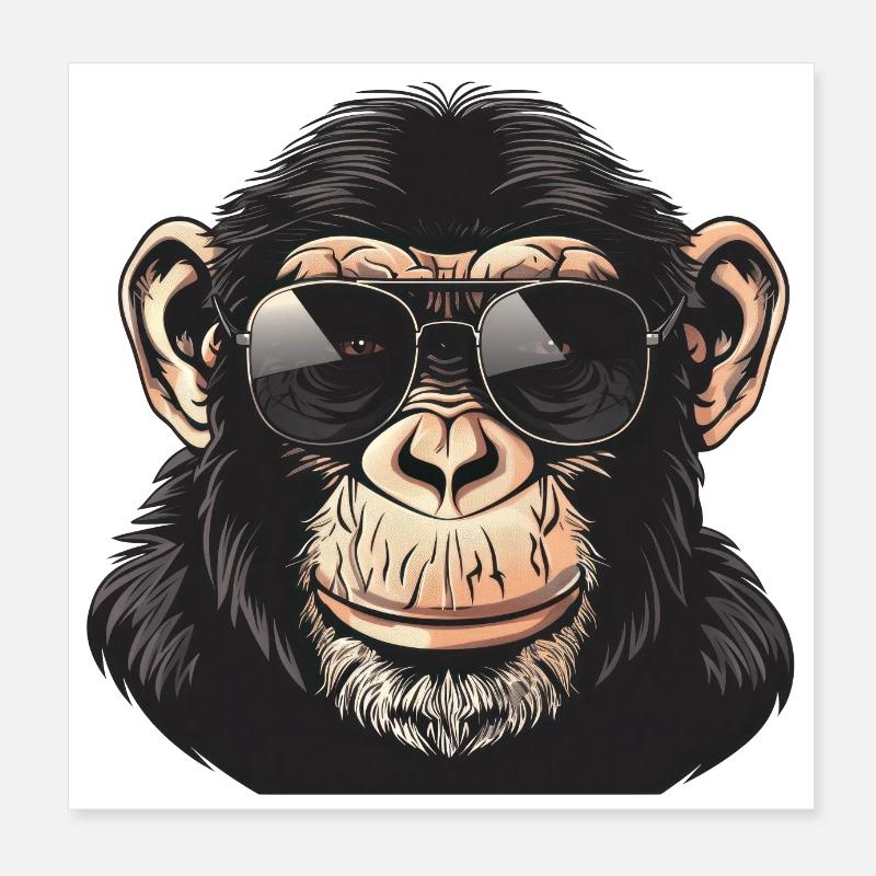 Schimpanse, affe, Sonnenbrille, Sommer, geschenk Poster 20x20 cm