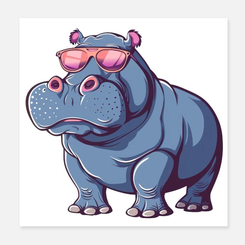 Hippo, Flusspferd, Nilpferd, Sonnenbrille, Sommer Poster 20x20 cm
