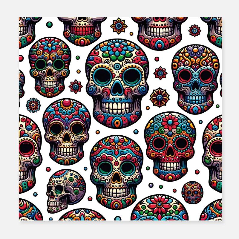 Buntes dekoratives Skullmuster Poster 20x20 cm