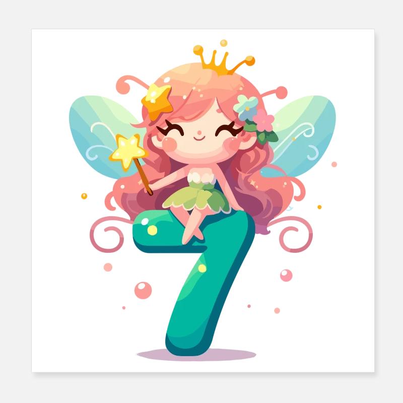 Cadeau d’anniversaire elfe fée 7 ans Poster 20 x 20 cm