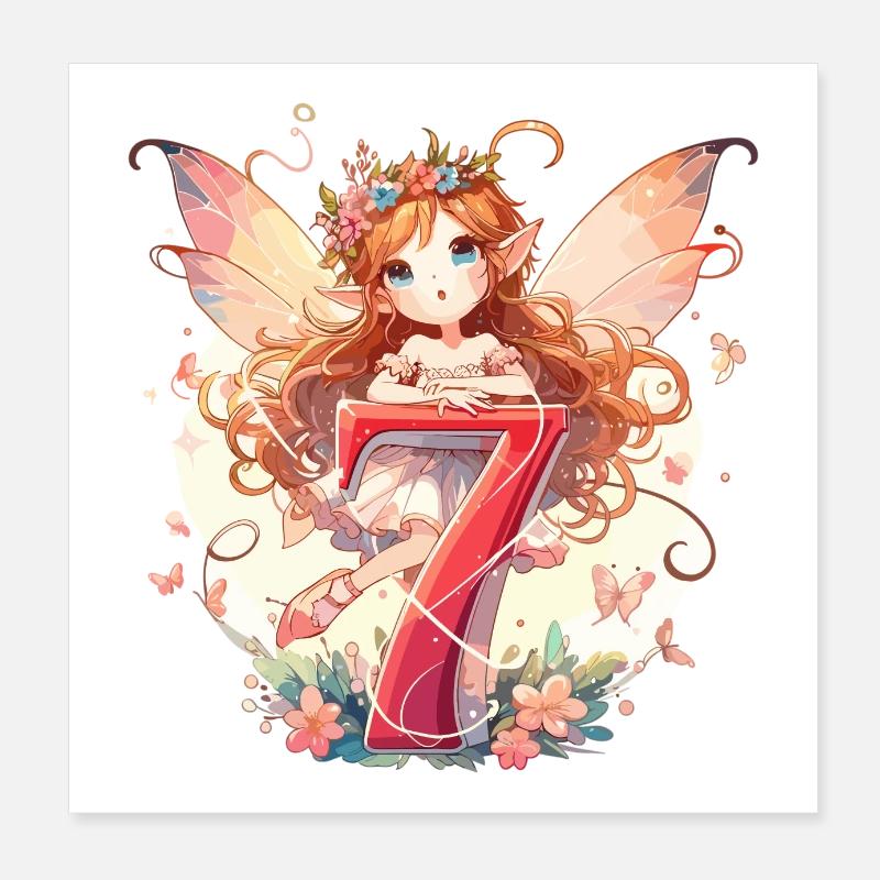 7 Years Fairy Elf Birthday Gift Poster 8" x 8" (20x20 cm)