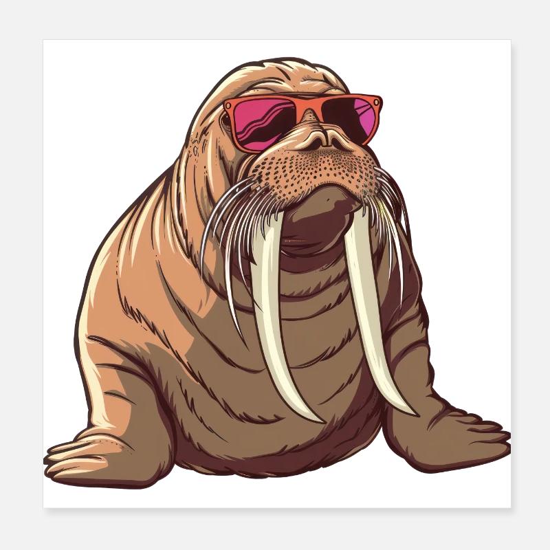 Walross, Sonnenbrille, Sommer, geschenk Poster 20x20 cm