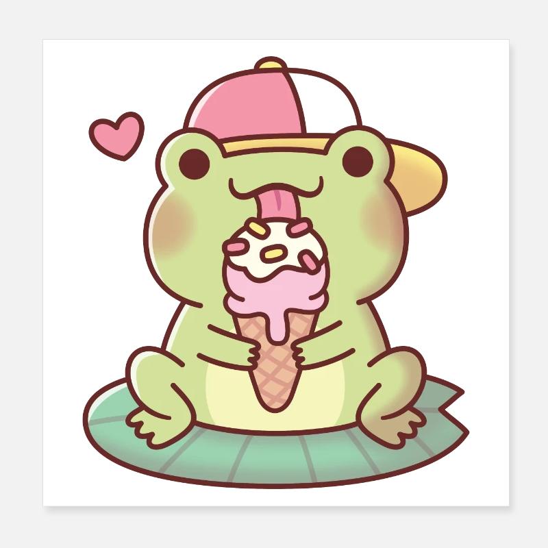 Mignonne grenouille léchant de la crème glacée Poster 20 x 20 cm