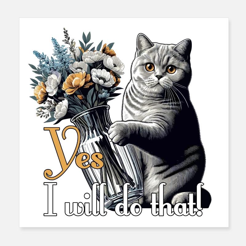BKH Britisch Kurzhaar Katze Vase umkippen Geschenk Poster 20x20 cm