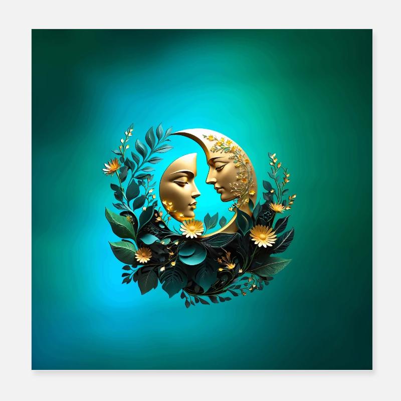 Zwei verzierte Mondsicheln Poster 20x20 cm