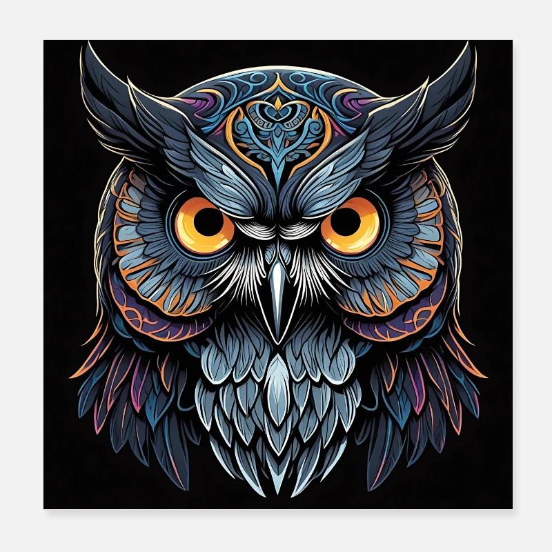 Dekorative unheimliche Eule Eulenportrait Poster 20x20 cm