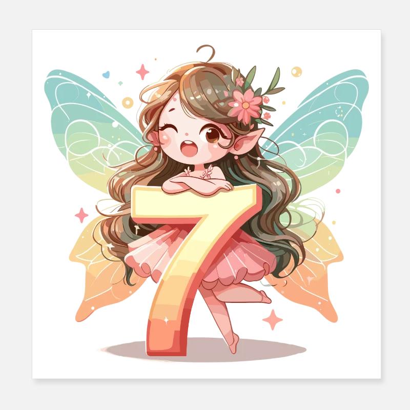 7 ans fée elfe cadeau d’anniversaire Poster 20 x 20 cm