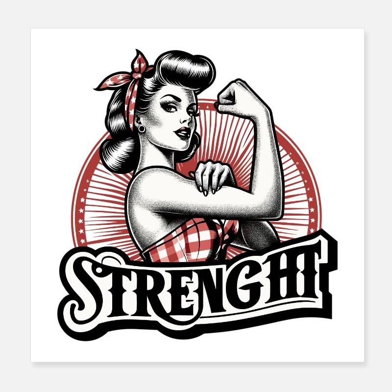 Stärke starke Frau Rockabilly Geschenk Poster 20x20 cm