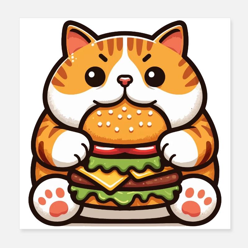 Chat mange Burger Poster 20 x 20 cm