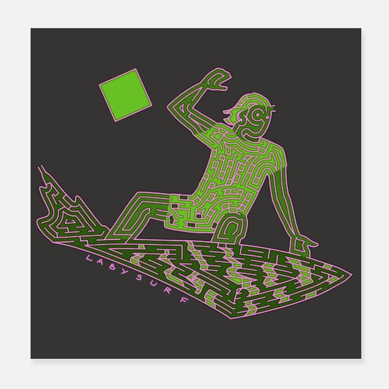 Labirinto di surfisti al neon - Poster 20x20 cm - bianco