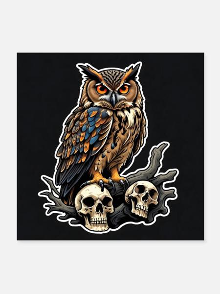 Eule sitzt auf Skulls - Poster 20x20 cm - Weiß