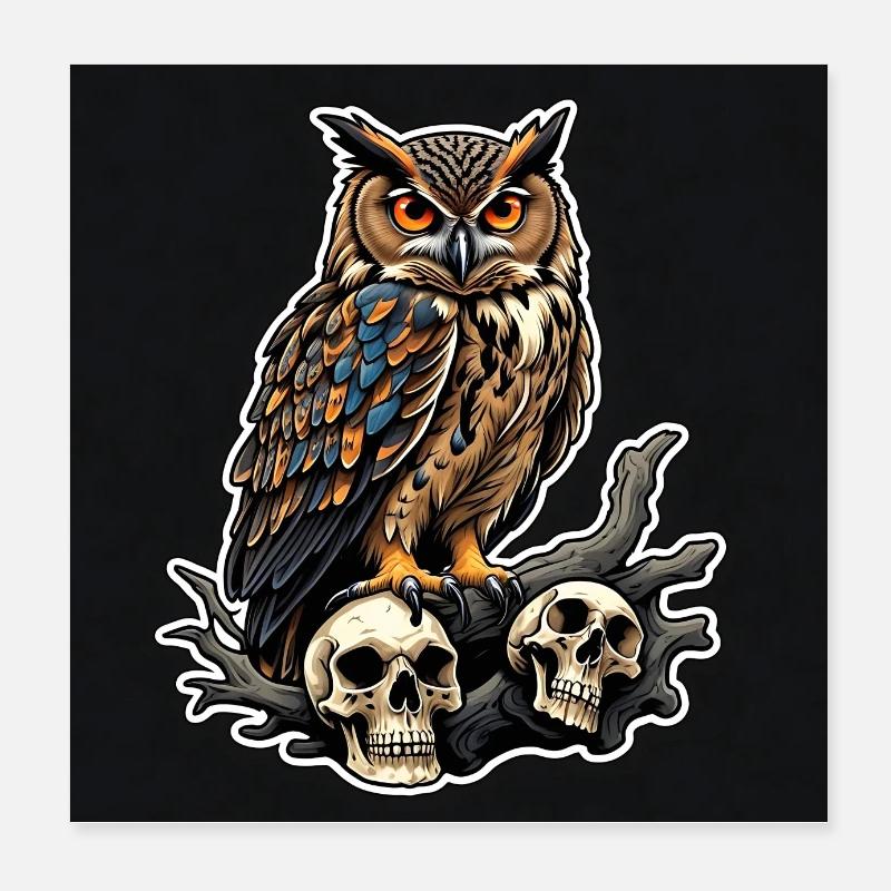 Owl sitting on sculls Poster 8" x 8" (20x20 cm)