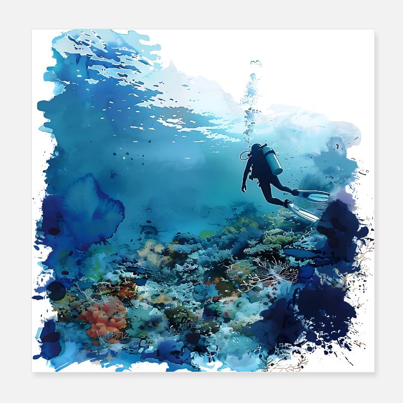 Faszination Tauchen mit Flasche Poster 20x20 cm