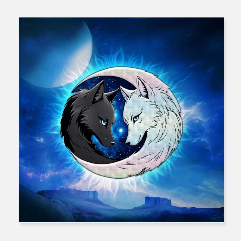 Zwei majestätische Wolfsköpfe, Poster 20x20 cm
